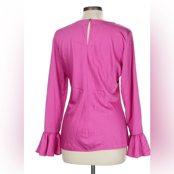 J.Crew pink festive blouse
Size large tall 
Ruffle on sleeves - Picture 2 of 2